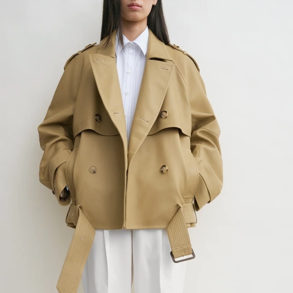New Toteme Oversized Leather Trench Jacket Size 32 - Picture 11 of 11